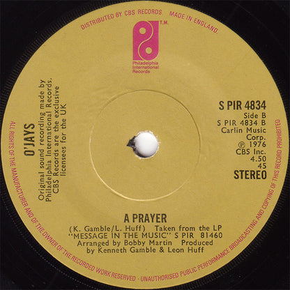 O'Jays* : Darlin' Darlin' Baby (Sweet, Tender, Love) (7", Single, Sol)