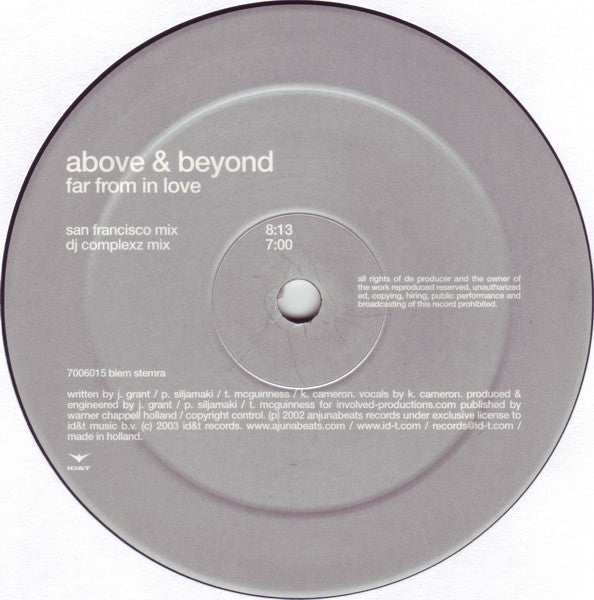 Above & Beyond : Far From In Love (12")