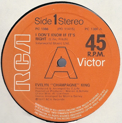 Evelyn "Champagne" King* : I Don't Know If It's Right (12", Single, Ltd)