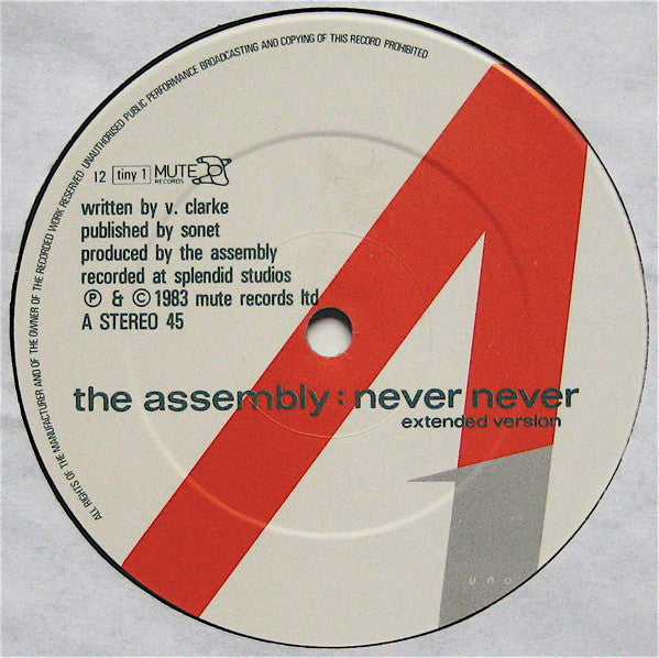 The Assembly : Never Never (Extended Version) (12", Single)