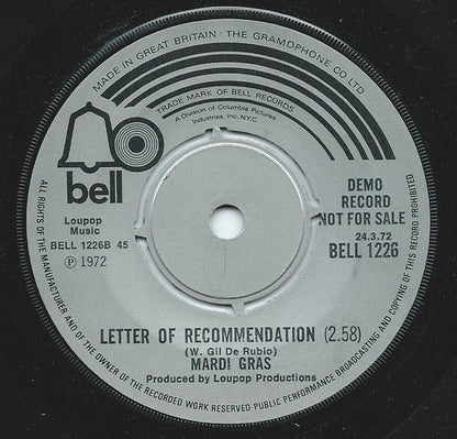 Mardi Gras : Too Busy Thinking About My Baby (7", Single, Promo, 4-P)