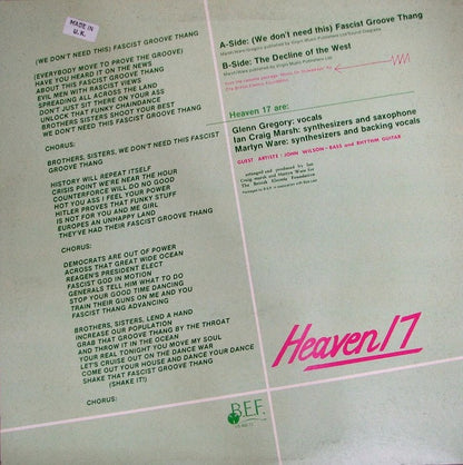 Heaven 17 : (We Don't Need This) Fascist Groove Thang (12", Single)