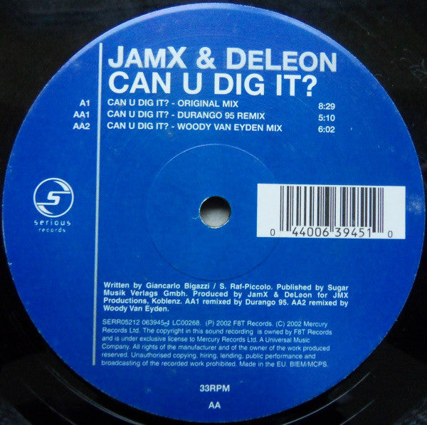 JamX & De Leon : Can U Dig It? (12")