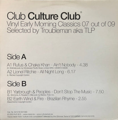 Various : Club Culture Club - Vinyl Early Morning Classics 07 Out Of 09 (12", Comp)