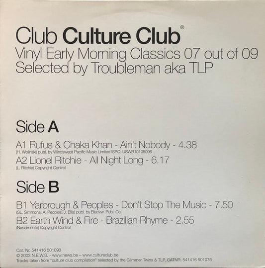 Various : Club Culture Club - Vinyl Early Morning Classics 07 Out Of 09 (12", Comp)