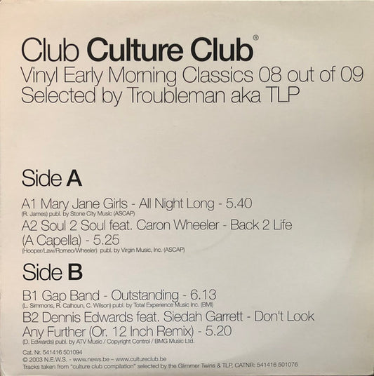 Various : Club Culture Club - Vinyl Early Morning Classics 08 Out Of 09 (12", Comp)