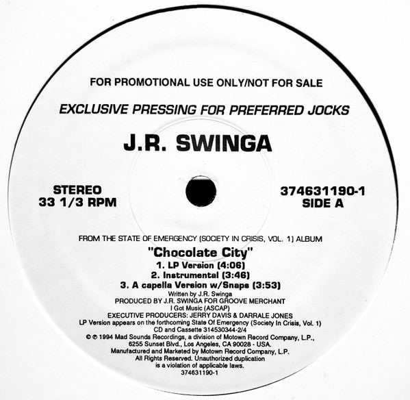 J.R. Swinga / Lord Finesse : Chocolate City / Shorties Kaught In The System (12", Promo)
